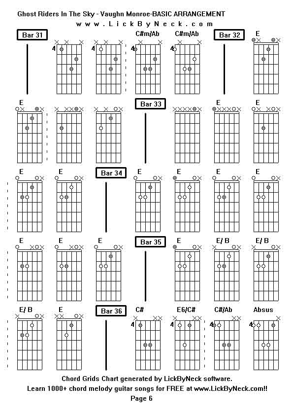 Chord Grids Chart of chord melody fingerstyle guitar song-Ghost Riders In The Sky - Vaughn Monroe-BASIC ARRANGEMENT,generated by LickByNeck software.